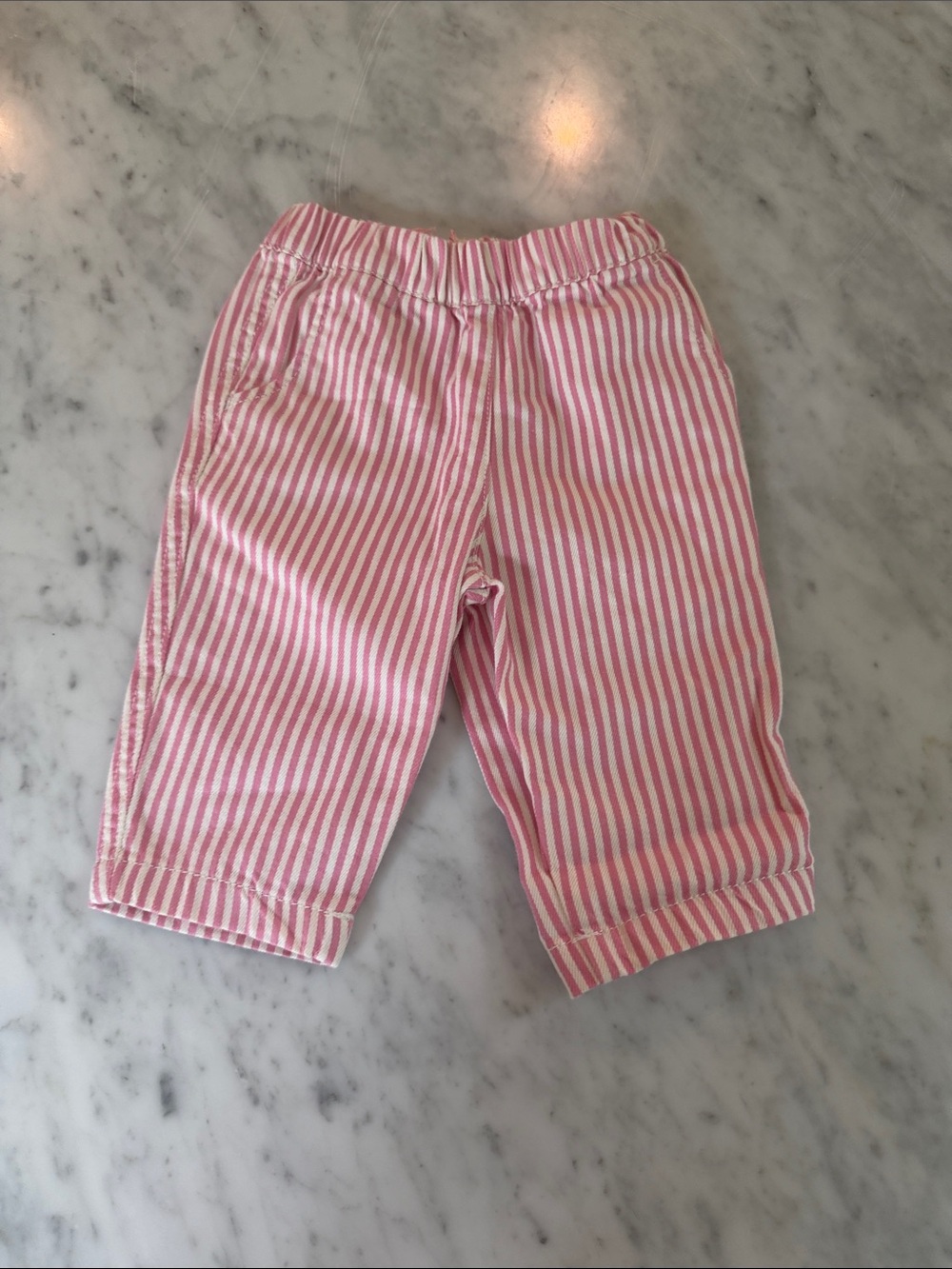 Baby Boden Pink & White Striped Pull-On Capri Pants